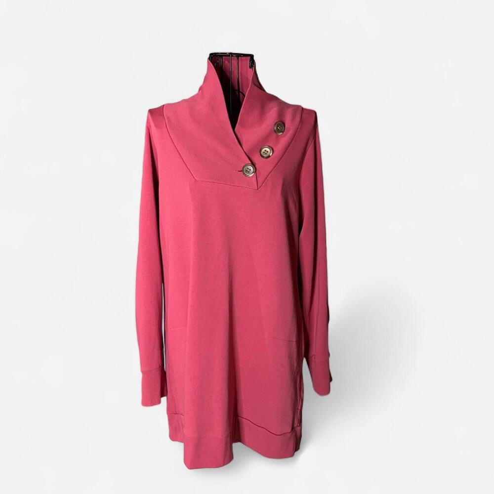 Soft Surroundings Pink Asymmetrical Button Collar Tunic Sweatshirt Small